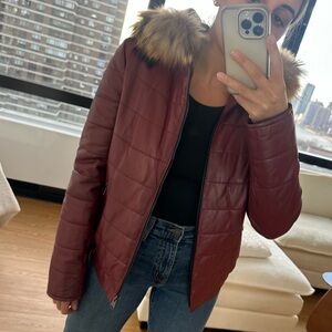 Luigi Genuine Lambskin Leather Puffer Jacket with Real Fur Trim